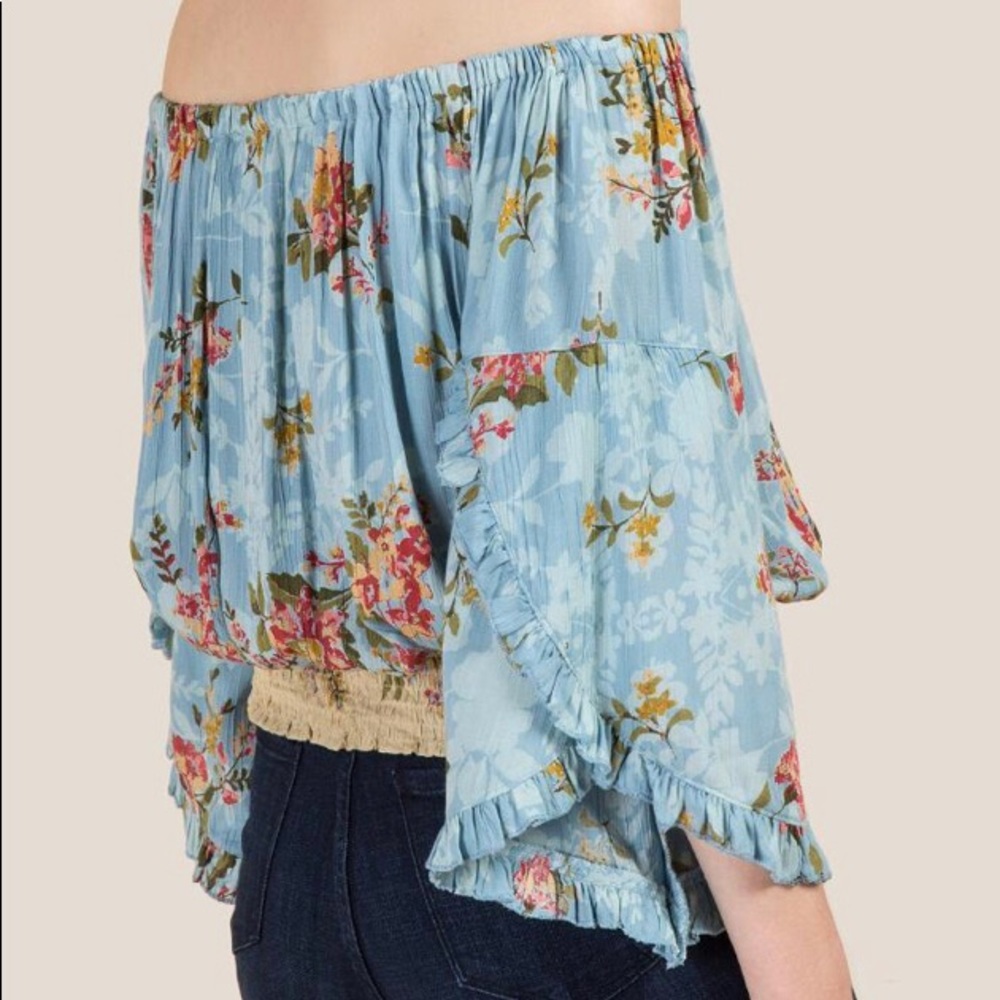 Blue floral smocked top